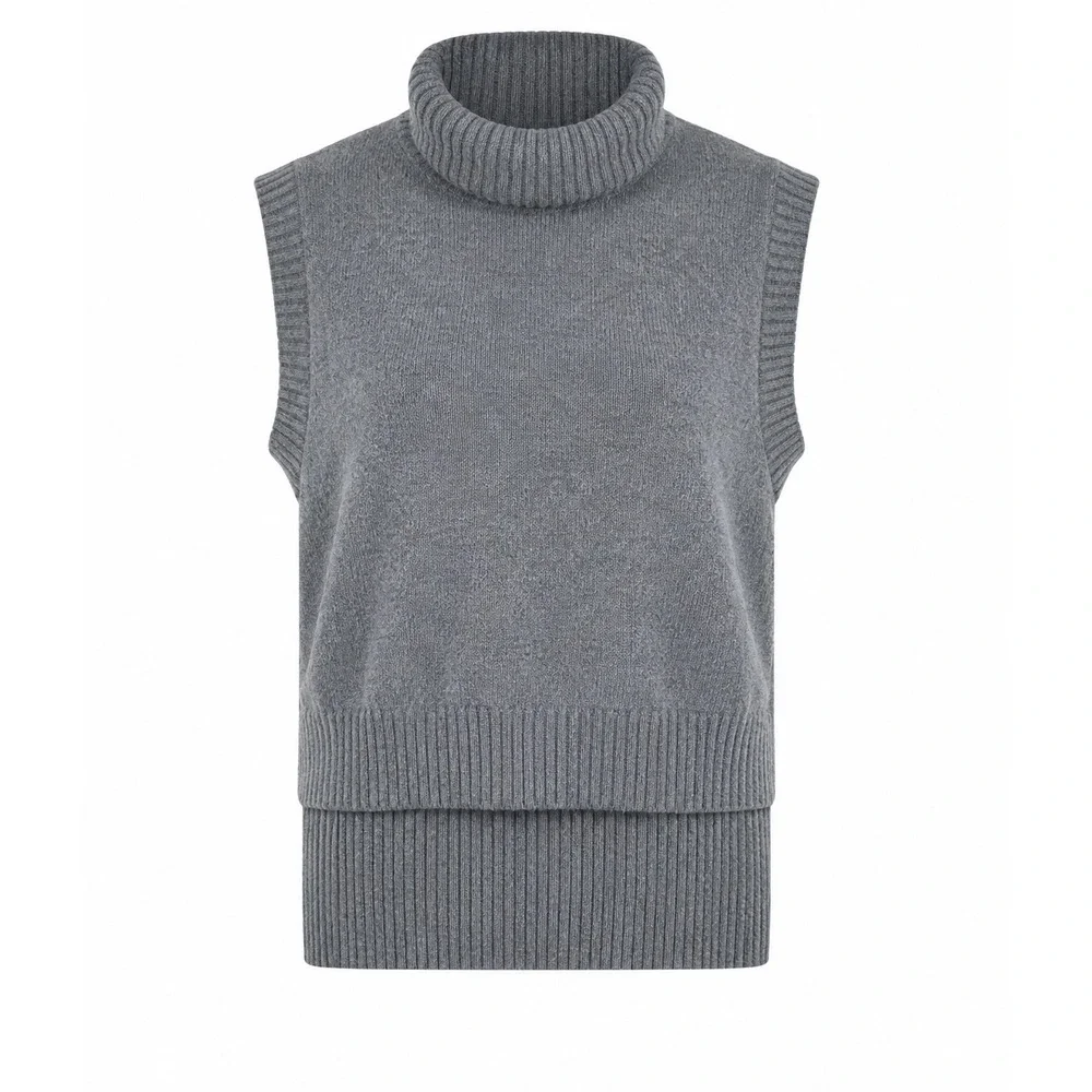 Turtleneck Sleeveless Sweater Vest XS Small layering preppy Gray  Neutral Womens